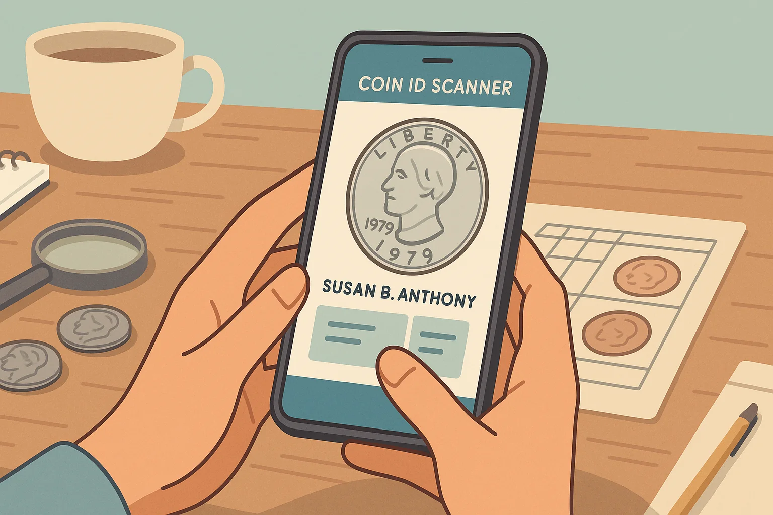 A collector looks at the SBA dollar profile in Coin ID Scanner.